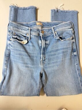 MOTHER  jeans mid ride dazzler ankle fray Light Blue Straight ‎ Frayed Hem